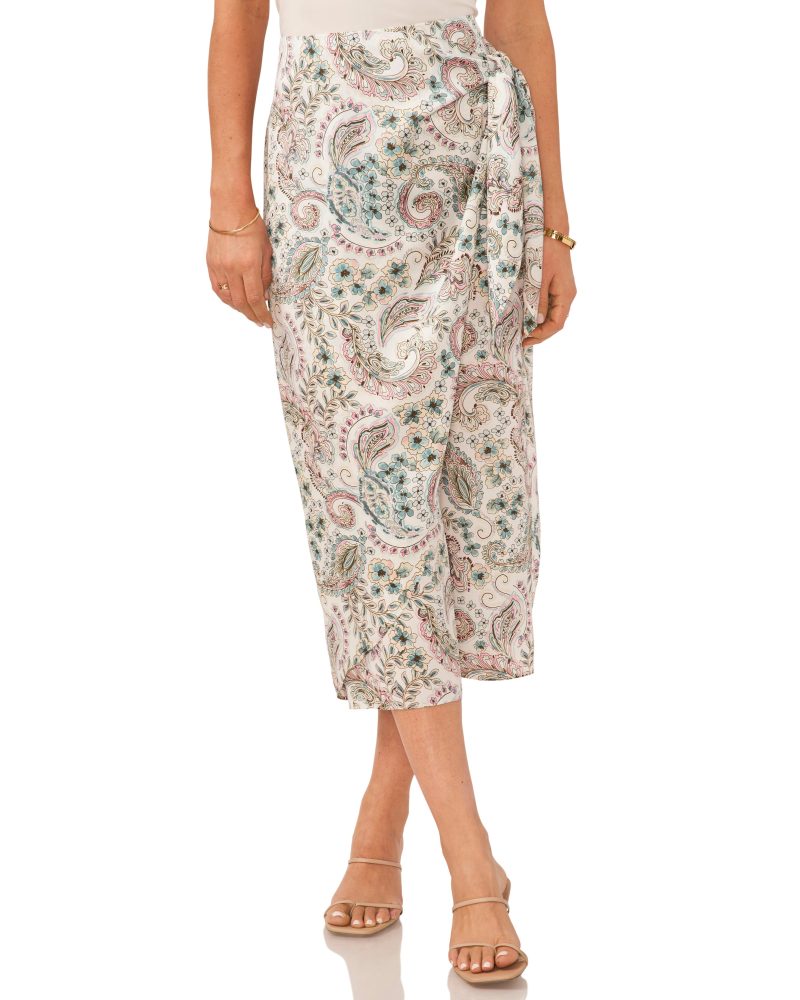 Paisley Print Faux Wrap Skirt - Vince Camuto