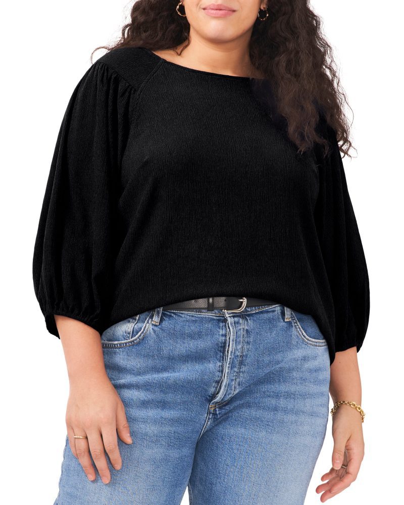 Plus-Size Textured Puff Sleeve Top - Vince Camuto