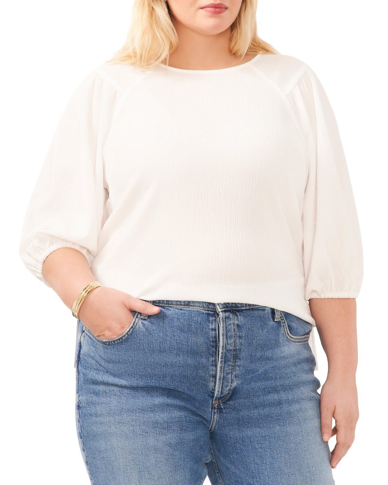 Plus-Size Textured Puff Sleeve Top - Vince Camuto