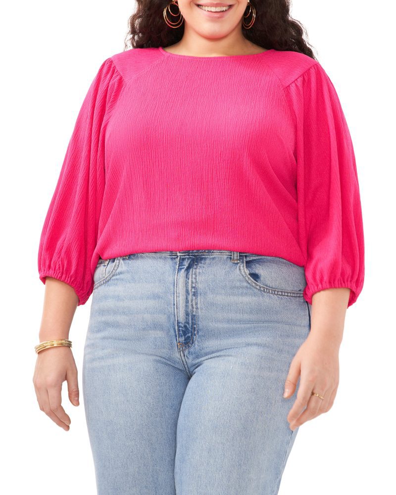 Plus-Size Textured Puff Sleeve Top - Vince Camuto