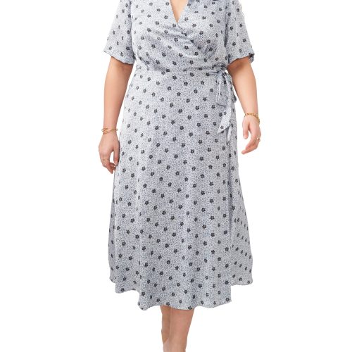 Plus-Size Leaf Print Wrap Dress - Vince Camuto