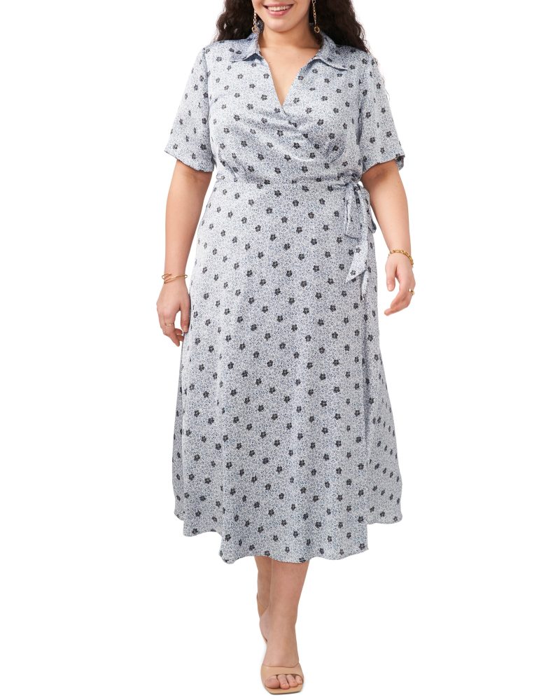 Plus-Size Leaf Print Wrap Dress - Vince Camuto