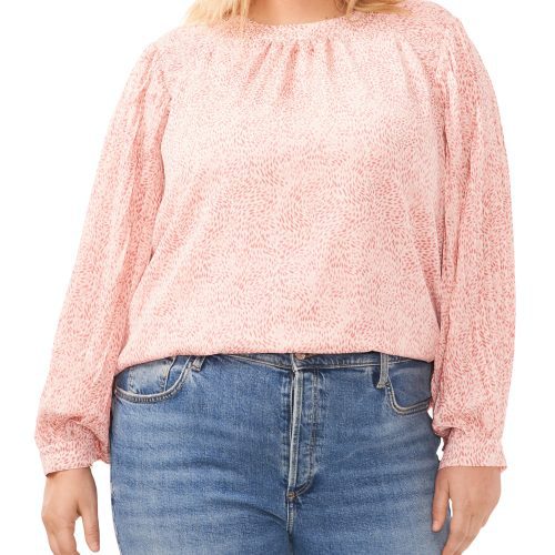 Plus-Size Pleated Sleeve Smocked Shoulder Top - Vince Camuto