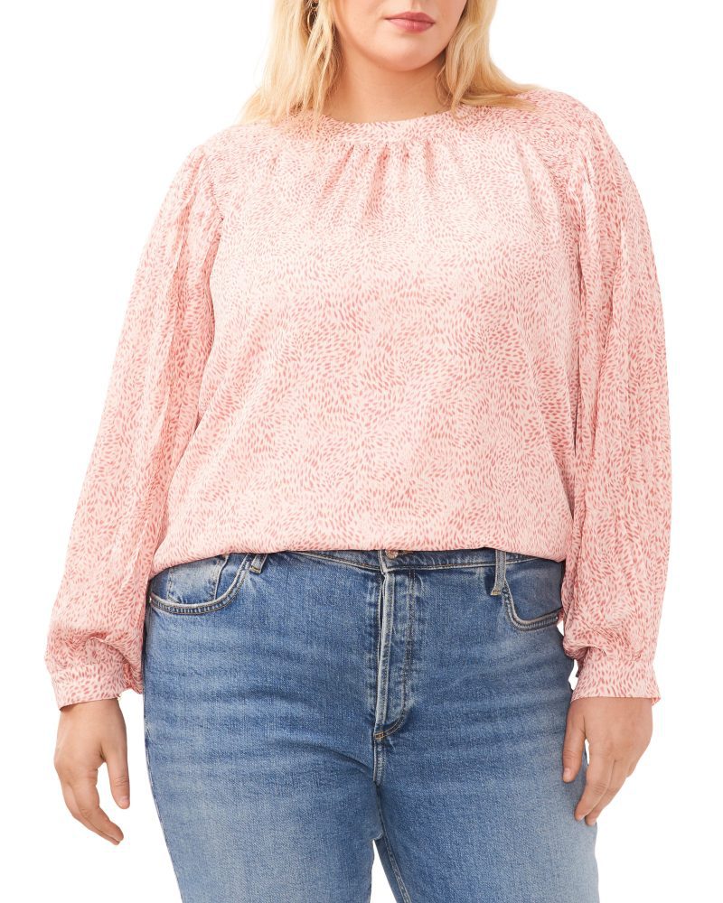 Plus-Size Pleated Sleeve Smocked Shoulder Top - Vince Camuto