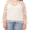 Plus-Size Open-Weave Floral Lace Cropped Blouse - Vince Camuto