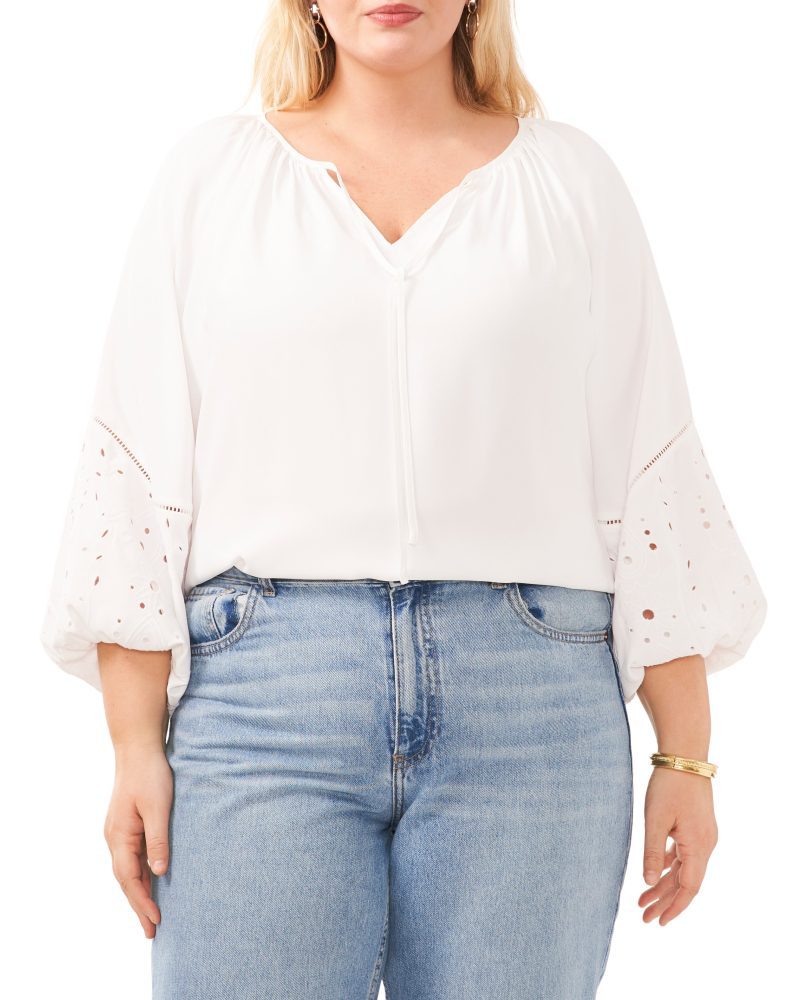 Plus-Size Ruched V-Neck Blouse - Vince Camuto