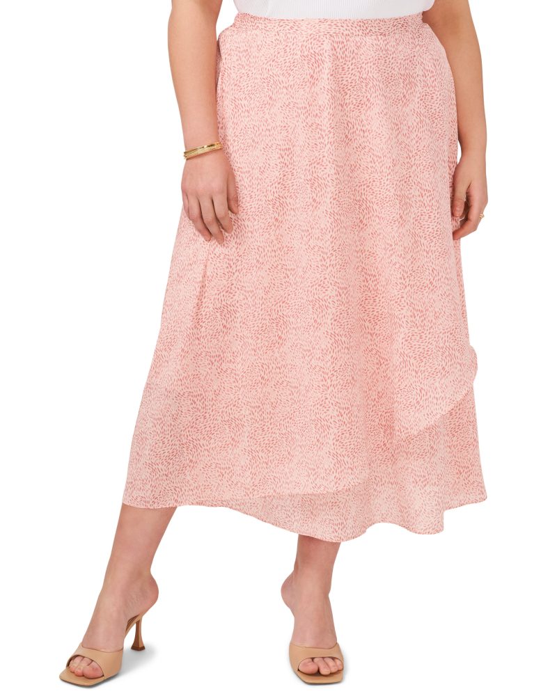 Plus-Size Swirling-Dot-Print Crossover Midi Skirt - Vince Camuto