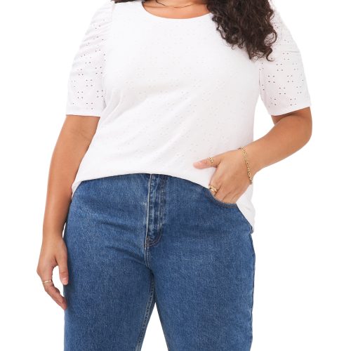 Plus-Size Ruched Sleeve Eyelet Top - Vince Camuto