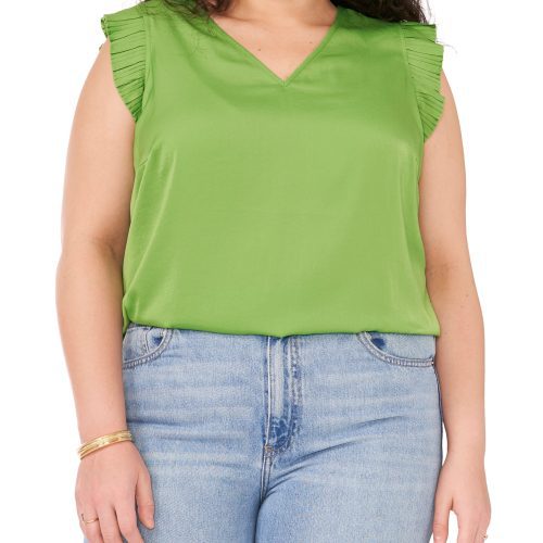 V-Neck Pleated Sleeve Blouse - Vince Camuto