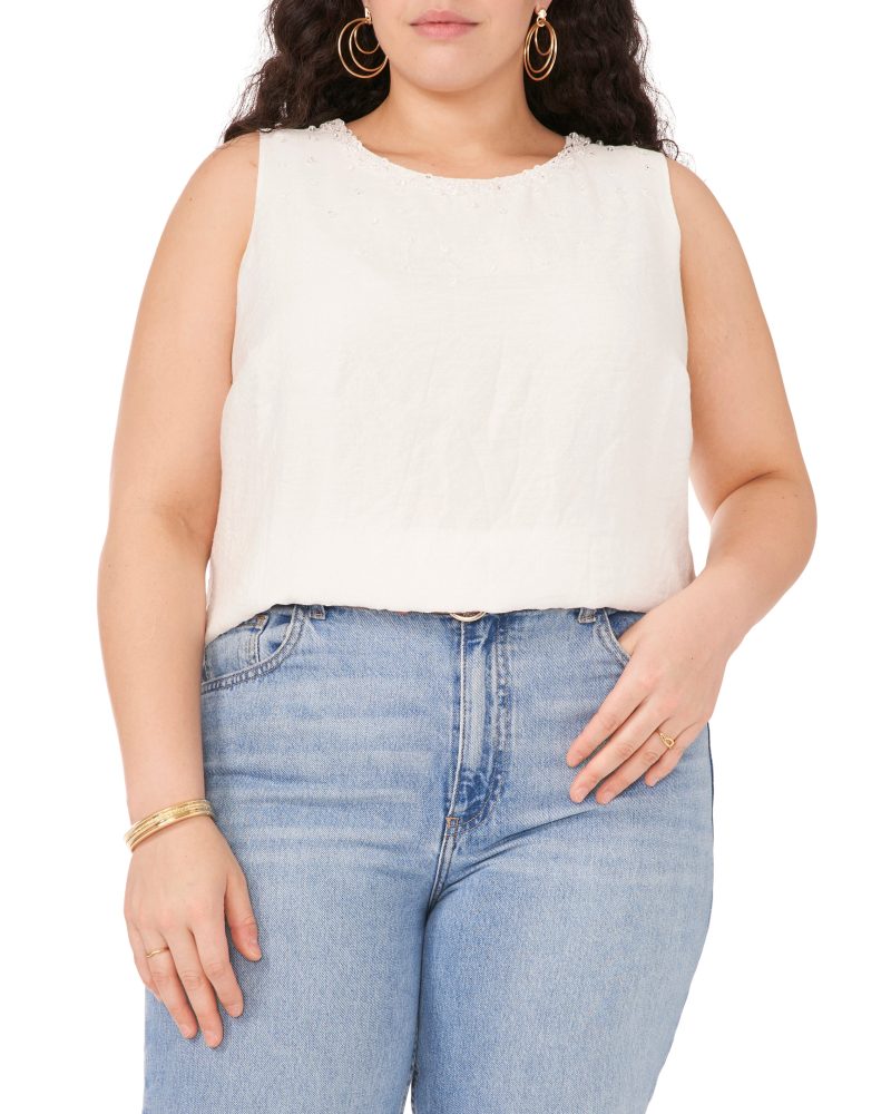 Plus-Size Beaded Sleeveless Blouse - Vince Camuto