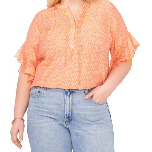 Plus-Size Pintuck Pleated Flutter Sleeve Blouse - Vince Camuto