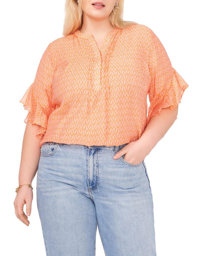 Plus-Size Pintuck Pleated Flutter Sleeve Blouse - Vince Camuto