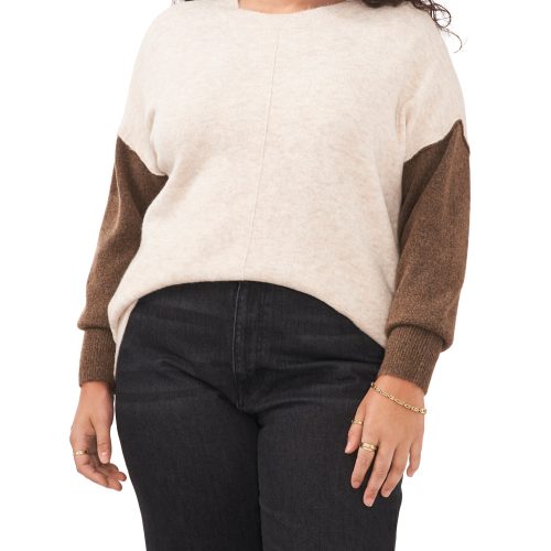 Plus-Size Color Blocked-Sleeve Drop Shoulder Sweater - Vince Camuto