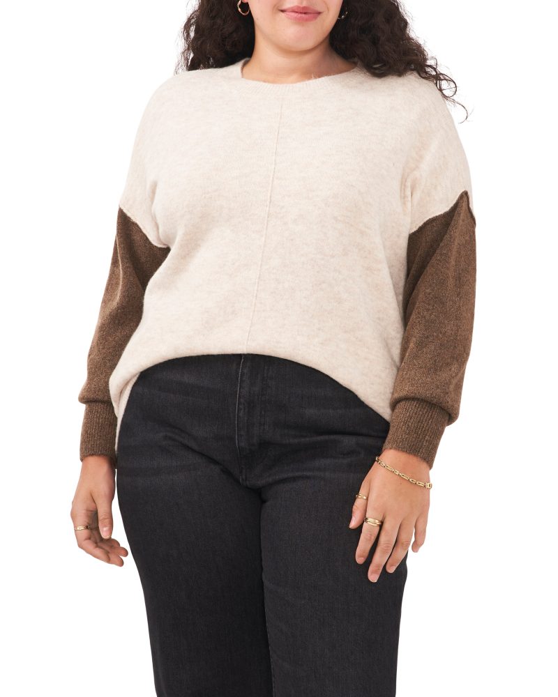 Plus-Size Color Blocked-Sleeve Drop Shoulder Sweater - Vince Camuto