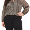 Plus-Size Pleated Long Sleeve Blouse With Tie At Neck - Vince Camuto