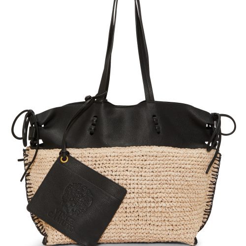 Jamee Leather & Raffia Large Tote Bag Black - Vince Camuto