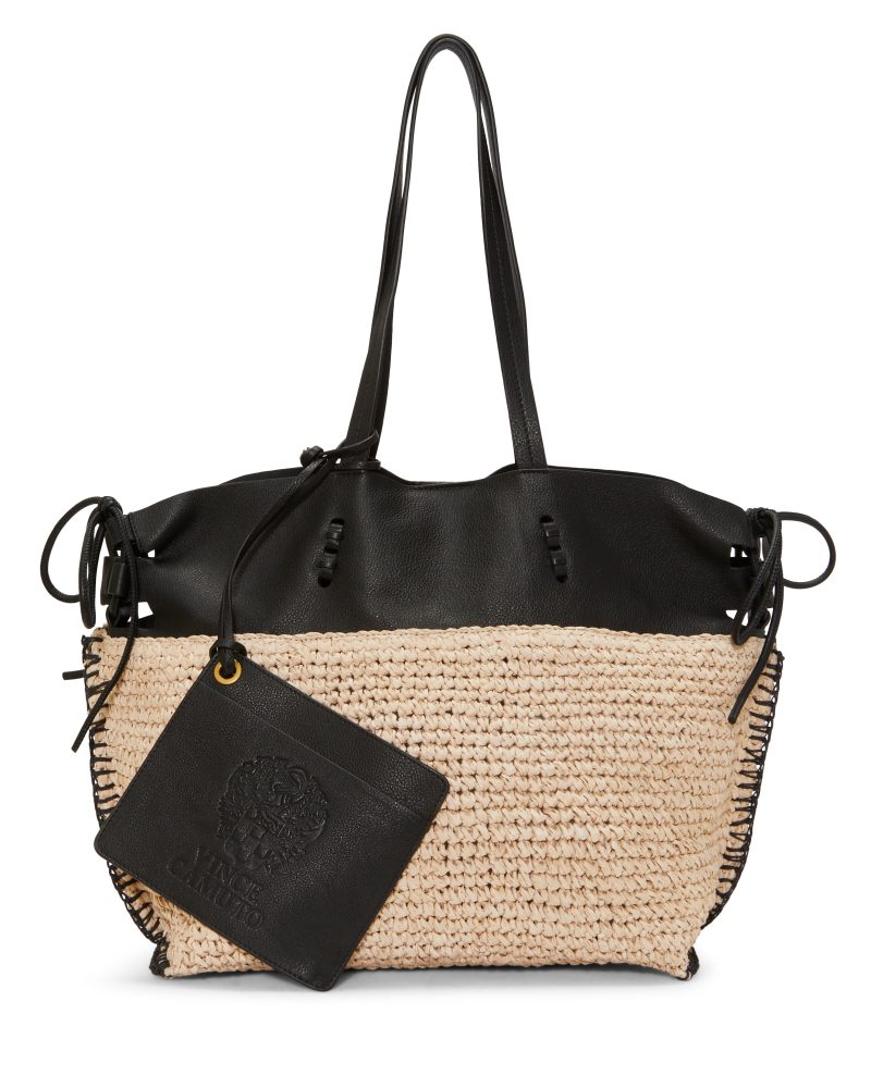 Jamee Leather & Raffia Large Tote Bag Black - Vince Camuto