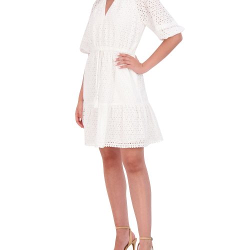 Cotton Eyelet Tasseled Drawstring Dress - Vince Camuto