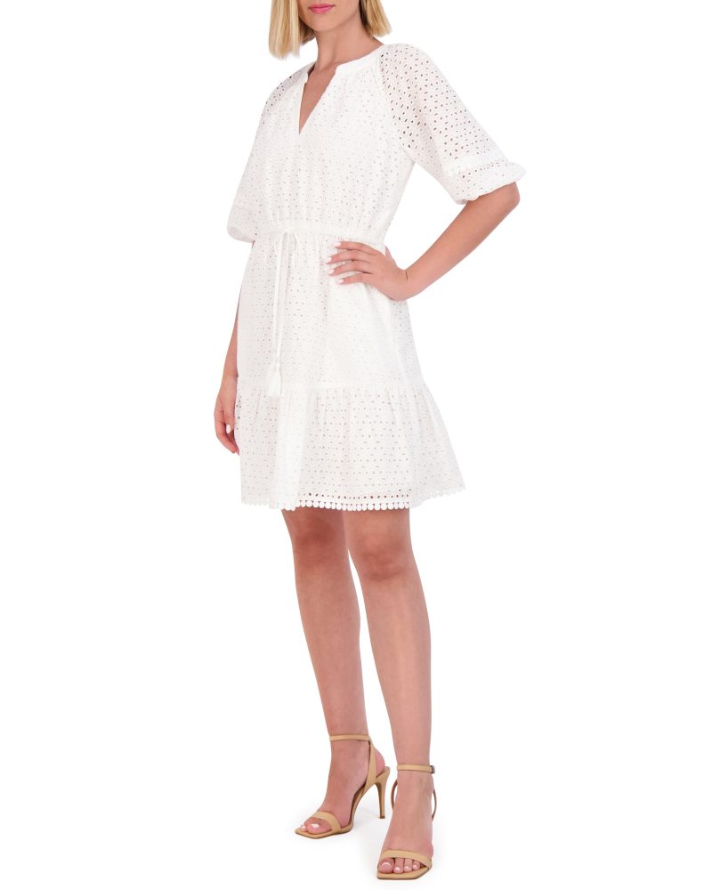 Cotton Eyelet Tasseled Drawstring Dress - Vince Camuto