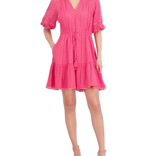 Cotton Eyelet Tasseled Drawstring Dress - Vince Camuto