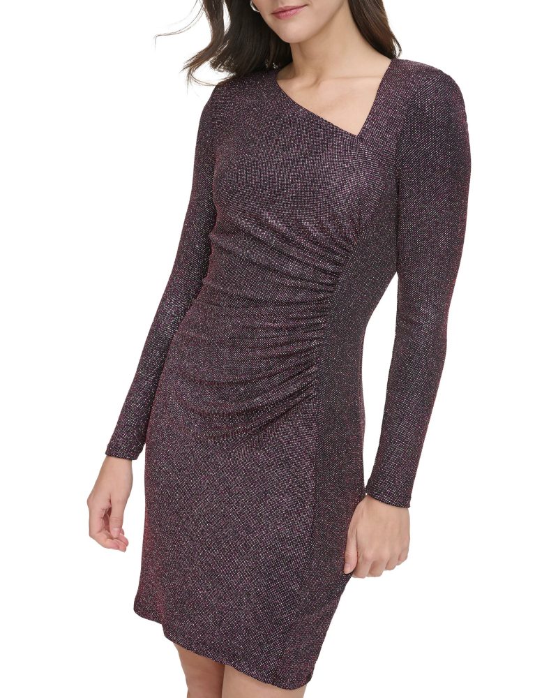 Ruched Asymmetric-Neckline Dress - Vince Camuto