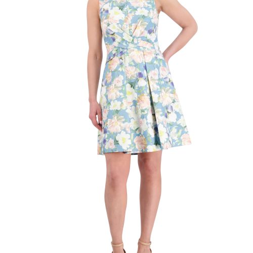 Floral-Jacquard Crisscross Bodice Dress - Vince Camuto