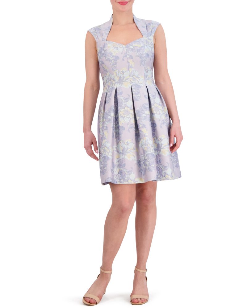 Jacquard Pleated Fit-And-Flare Dress - Vince Camuto