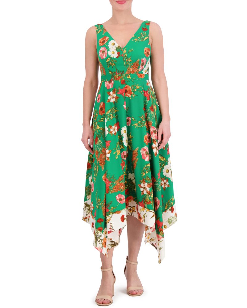 Floral-Print Handkerchief-Hem Dress - Vince Camuto