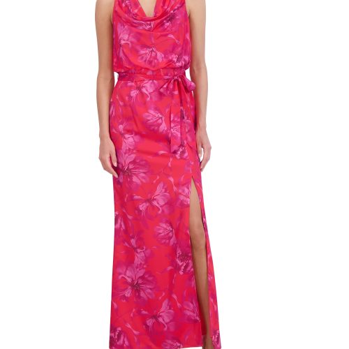 Printed Cowl-Neck Blouson-Bodice Gown - Vince Camuto