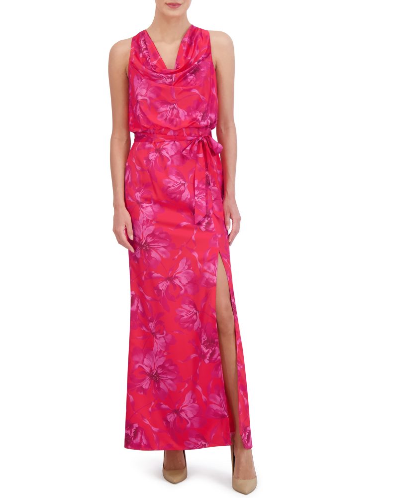 Printed Cowl-Neck Blouson-Bodice Gown - Vince Camuto