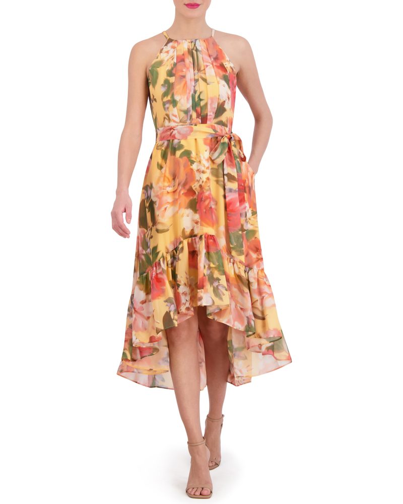 Floral-Print High-Low Midi Dress - Vince Camuto