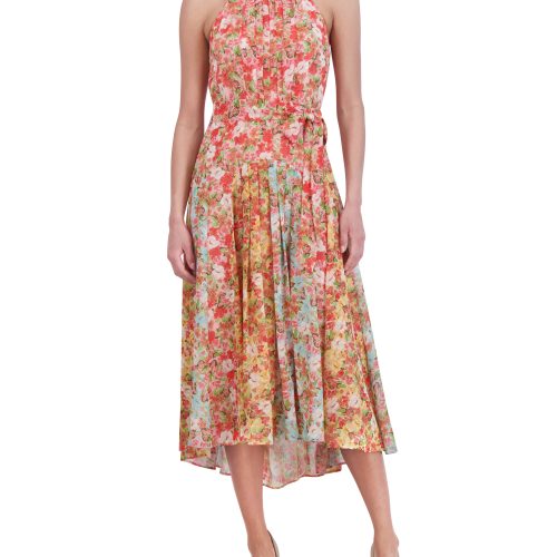 Printed Pleated Chiffon Midi Dress - Vince Camuto