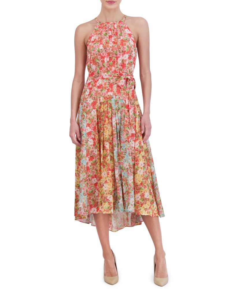 Printed Pleated Chiffon Midi Dress - Vince Camuto