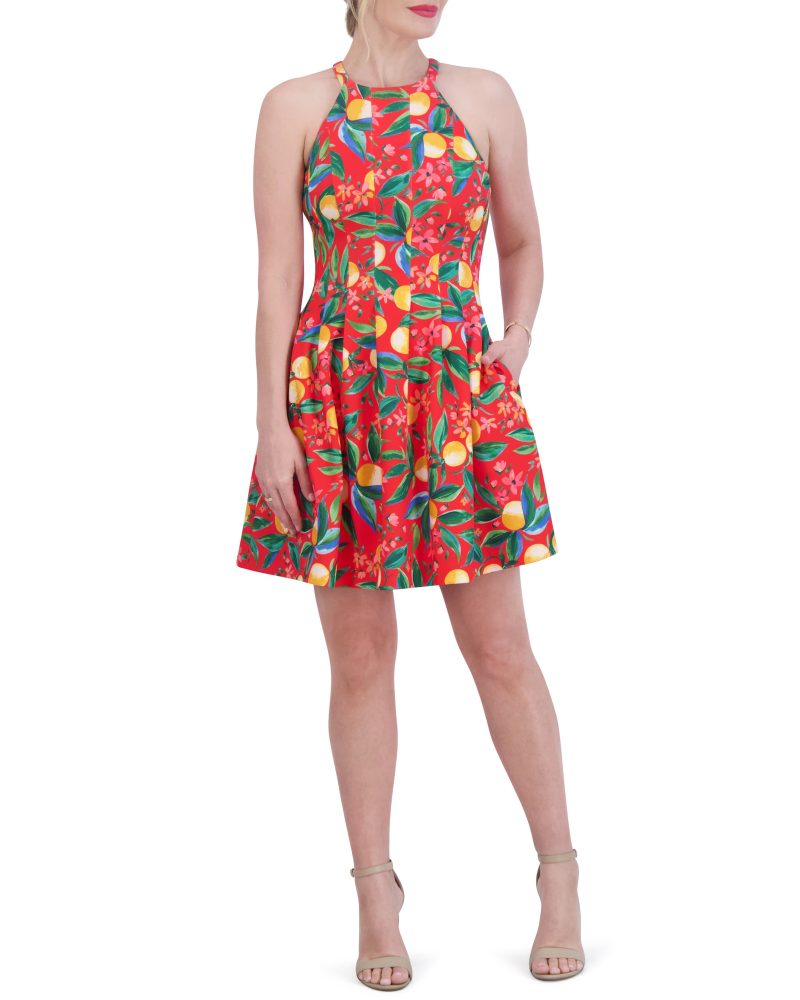 Printed Cutout Halter Dress - Vince Camuto