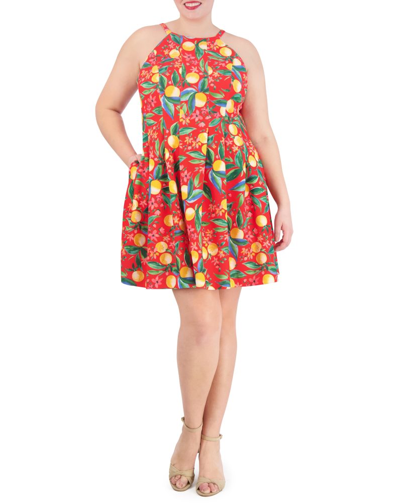 Plus-Size Printed Cutout Halter Dress  - Vince Camuto